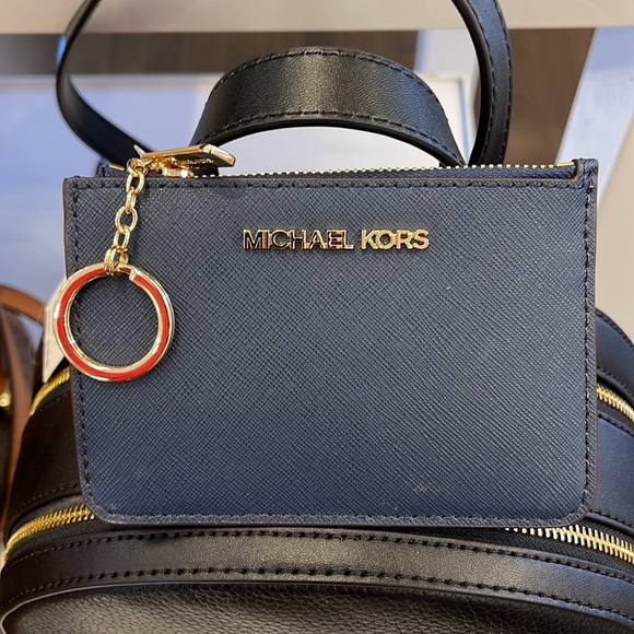 MICHAEL KORS SMALL TOP ZIP COINPOUCH WITH ID KEYCHAIN CARDHOLDER WALLET 
NAVY - Picture 11 of 16